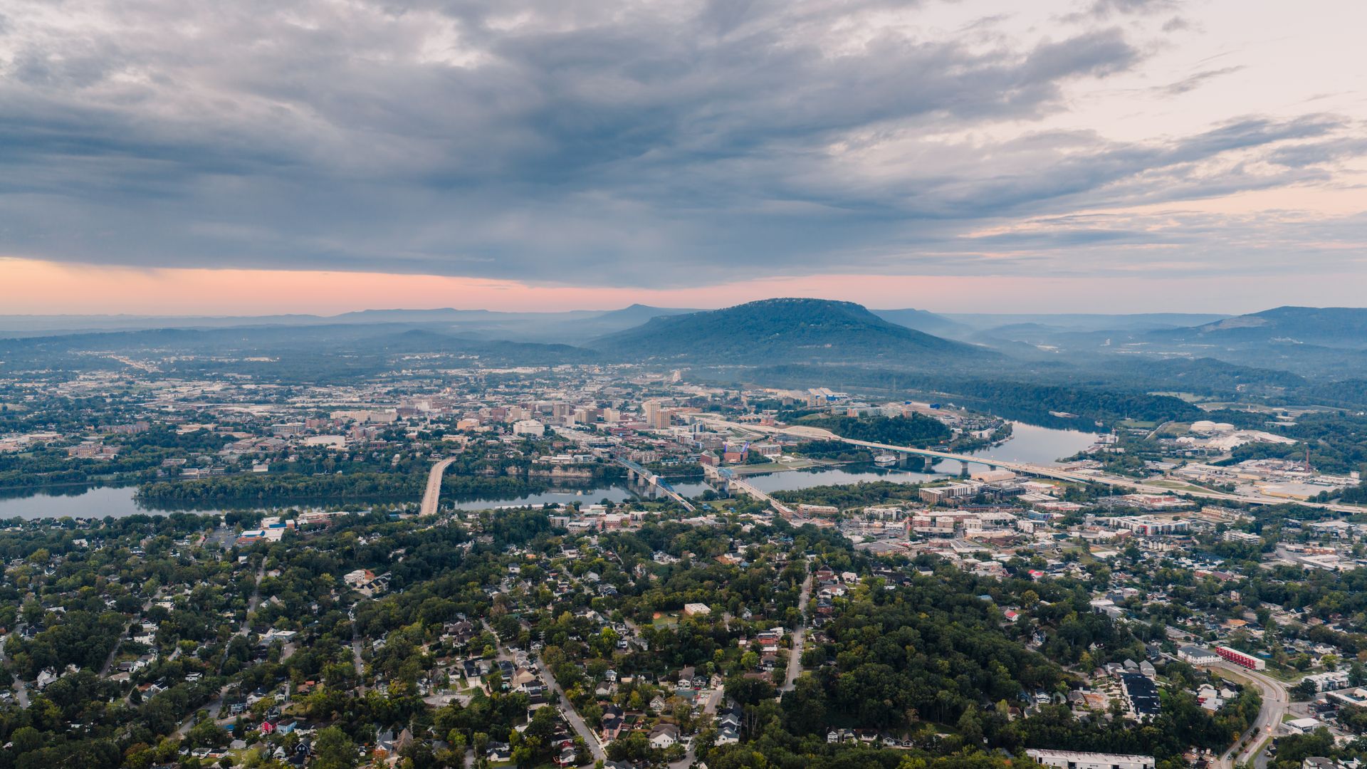 View of Lookout Mountain overlooking Chattanooga at sunrise
